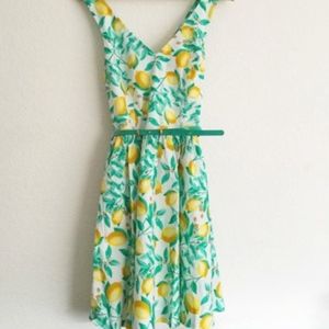 NWOT Elle Lemon Belted Dress with Cross Back
